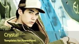  Presentation with urban and domestic waste - Amazing PPT theme having problematic - young man portrait under urban backdrop and a tawny brown colored foreground