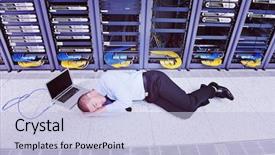  Presentation with server room - Slide deck featuring problems and looking for disaster background and a light blue colored foreground