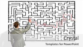  Presentation with find - Slide set enhanced with back view image of young businessman trying to find way out of maze background and a white colored foreground