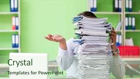  Presentation with workload - Amazing PPT theme having problems with paperwork and workload backdrop and a soft green colored foreground