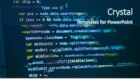  Presentation with computer software - Slide deck having procedure hacking - software computer programming code background and a ocean colored foreground