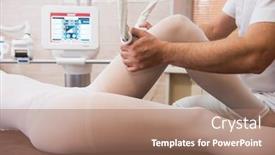  Presentation with laser - Amazing presentation theme having procedure laser lipolysis of the woman hips in a beauty center backdrop and a coral colored foreground