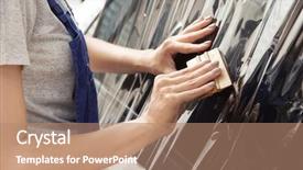  Presentation with wine shop and barrel - Amazing slide set having process adherence - female worker applying tinting foil backdrop and a  colored foreground