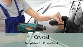  Presentation with emissions no car carbon dioxide - Slide deck consisting of process adherence - female worker tinting car window background and a mint green colored foreground