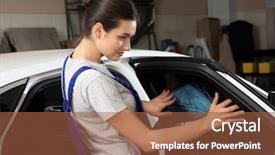  Presentation with hybride car - Theme enhanced with process adherence - female worker tinting car window background and a red colored foreground