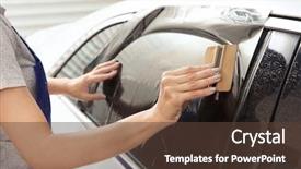  Presentation with worker - Beautiful theme featuring process adherence - female worker tinting car window backdrop and a tawny brown colored foreground