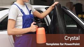  Presentation with car accident cartoon - Colorful PPT layouts enhanced with process adherence - female worker tinting car window backdrop and a  colored foreground