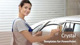  Presentation with worker - Theme enhanced with process adherence - female worker tinting car window background and a coral colored foreground