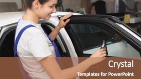  Presentation with worker - PPT layouts with process adherence - female worker tinting car window background and a  colored foreground