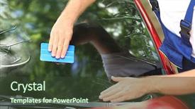  Presentation with worker - Theme featuring process adherence - worker applying tinting foil onto background and a  colored foreground