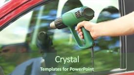  Presentation with worker abuse - PPT layouts consisting of process adherence - worker applying tinting foil onto background and a  colored foreground