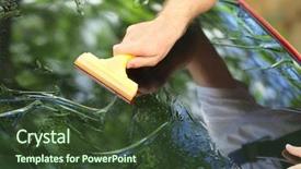  Presentation with migrant worker - PPT theme with process adherence - worker applying tinting foil onto background and a  colored foreground