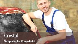  Presentation with worker abuse - Theme consisting of process adherence - worker applying tinting foil onto background and a  colored foreground