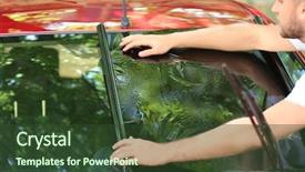  Presentation with worker abuse - Theme featuring process adherence - worker applying tinting foil onto background and a  colored foreground