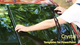  Presentation with migrant worker - Beautiful slides featuring process adherence - worker applying tinting foil onto backdrop and a  colored foreground