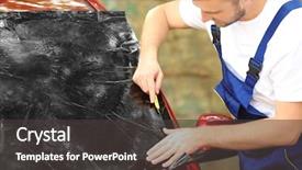  Presentation with landscape maintenance worker safety - Slides having process adherence - worker applying tinting foil onto background and a  colored foreground