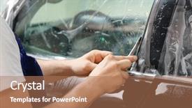  Presentation with worker - Theme having process adherence - worker tinting car window background and a  colored foreground
