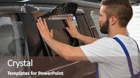  Presentation with wine shop and barrel - Slide set consisting of process adherence - worker tinting car window background and a tawny brown colored foreground