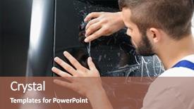  Presentation with worker - PPT layouts featuring process adherence - worker tinting car window background and a  colored foreground