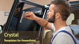  Presentation with worker - Amazing PPT theme having process adherence - worker tinting car window backdrop and a tawny brown colored foreground