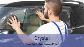  Presentation with worker - Cool new slides with process adherence - worker tinting car window backdrop and a  colored foreground