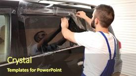  Presentation with wine shop and barrel - Theme having process adherence - worker tinting car window background and a  colored foreground