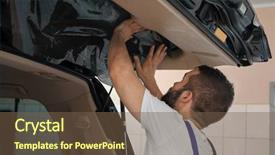  Presentation with worker - Cool new theme with process adherence - worker tinting car window backdrop and a  colored foreground