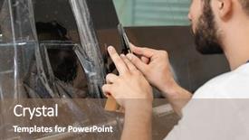  Presentation with process - PPT theme consisting of process adherence - worker tinting car window background and a  colored foreground