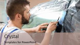 Presentation with worker - Slide deck with process adherence - worker tinting car window background and a  colored foreground