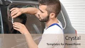  Presentation with wine shop and barrel - Slide set featuring process adherence - worker tinting car window background and a  colored foreground