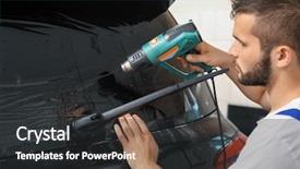  Presentation with worker - Presentation theme having process adherence - worker tinting car window background and a dark gray colored foreground