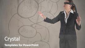  Presentation with blindfolded - Beautiful PPT theme featuring process animation - blindfolded business woman with grunge backdrop and a gray colored foreground
