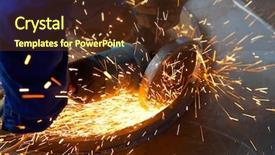  Presentation with steel - Colorful PPT theme enhanced with process automated - machine for grinding steel backdrop and a  colored foreground