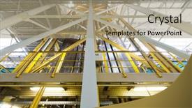  Presentation with machines - PPT theme having process automated - sheets of aluminum extend background and a coral colored foreground