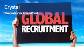  Presentation with recruitment - PPT layouts with process change training - global recruitment card with beach background and a ocean colored foreground