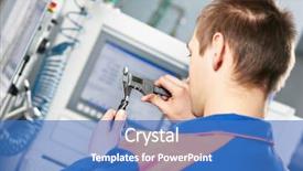  Presentation with mechanical - Slide set consisting of automated machines - mechanical technician worker measuring detail background and a teal colored foreground