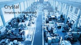  Presentation with heavy industry - Colorful presentation design enhanced with process engineering - heavy industry workshop factory cnc backdrop and a light blue colored foreground