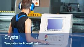  Presentation with press tool - Audience pleasing slide deck consisting of process engineering - worker at workshop operating punch backdrop and a ocean colored foreground