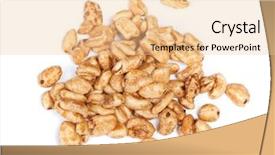  Presentation with 3d isolated t rex head - Presentation theme consisting of process food whole food - heap of fluffy wheat grains background and a  colored foreground