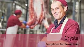  Presentation with manufacturing process - PPT layouts enhanced with process food whole food - meat manufacturing factory portrait background and a red colored foreground