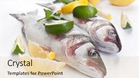  Presentation with food fish - Beautiful PPT theme featuring process food whole food - raw seabass fish with herbs backdrop and a lemonade colored foreground