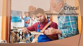  Presentation with build - Slide deck enhanced with apprentice of luthier learns with master how to build a guitar background and a coral colored foreground