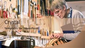  Presentation with instrument - PPT layouts enhanced with skilled trades - authentic instrument maker presicely carving background and a coral colored foreground