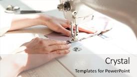  Presentation with sewing machine - Audience pleasing PPT theme consisting of seamstress using sewing machine backdrop and a light gray colored foreground