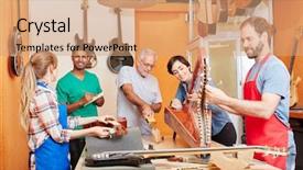  Presentation with instrument - Beautiful slides featuring harp - luthier works together with team backdrop and a coral colored foreground