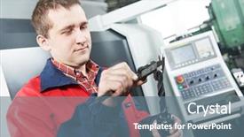  Presentation with mechanical - Colorful slide deck enhanced with instrumentation technology - mechanical technician worker measuring detail backdrop and a red colored foreground