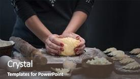  Presentation with frozen foods raspberry blueberry cranberry - Theme with homemade instruments - woman makes varenyky with raspberry background and a tawny brown colored foreground