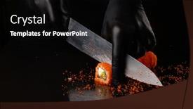  Presentation with caviar - PPT theme with process-of-cutting-california-roll background and a black colored foreground