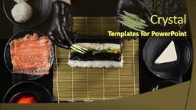  Presentation with cucumber cream - Beautiful slide deck featuring process-of-making-california-roll backdrop and a wine colored foreground