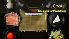  Presentation with caviar - Slide set featuring process-of-making-california-roll background and a tawny brown colored foreground